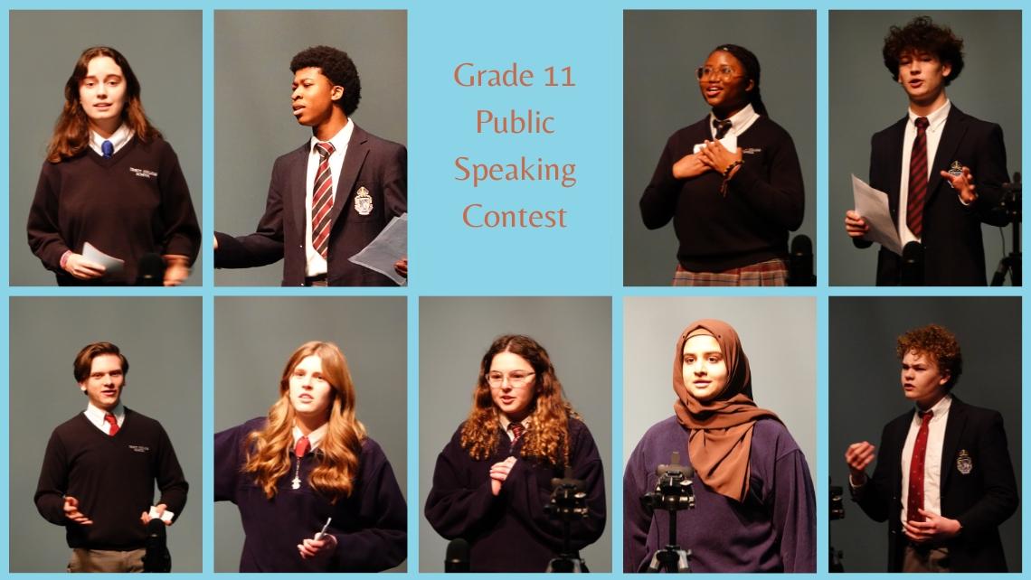 Collage of images of students public speaking