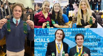 Collage of students each holding a green ribbon