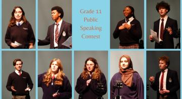 Collage of images of students public speaking